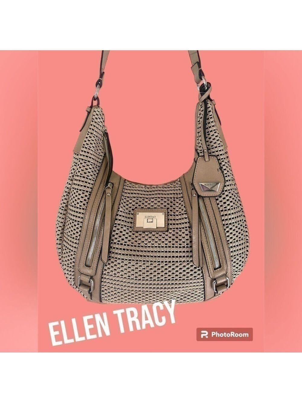 Ellen Tracy NWOT Tan hobo shoulder bag. Vegan leather/mesh Plenty of pockets!